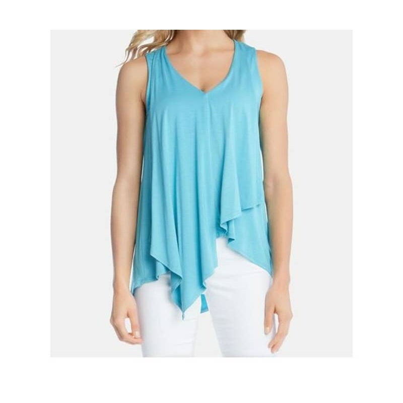 Karen Kane Sleeveless V-Neck Draped Front Tank Top Size Medium Aqua Blue NWT