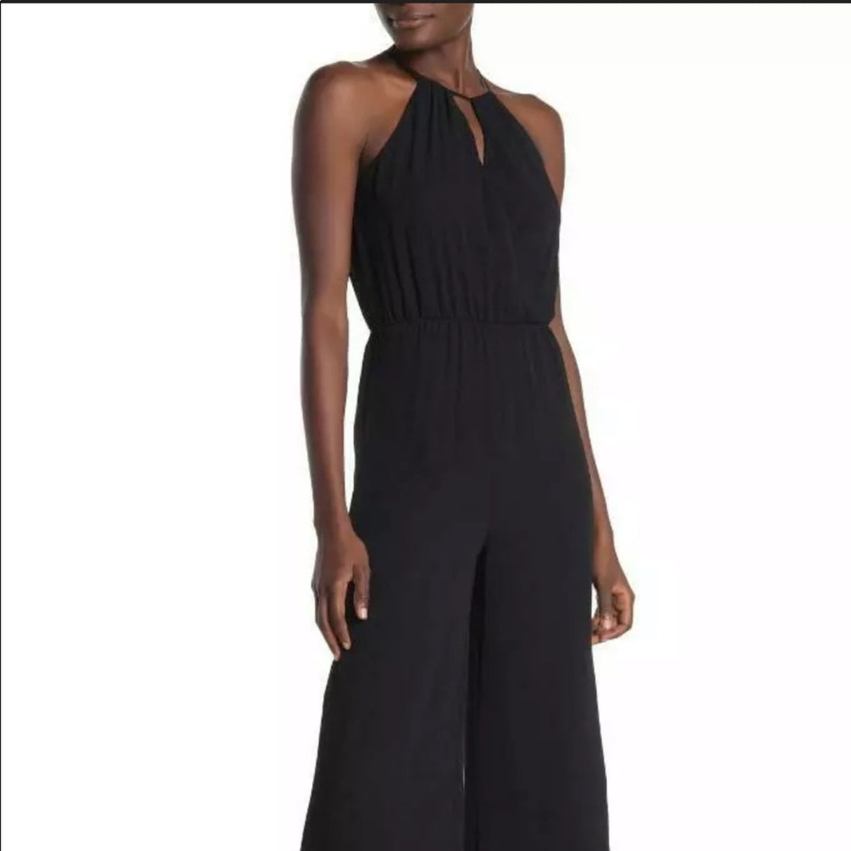 Lush Wide Leg Key Hole Jumpsuit Halter Black Size Small