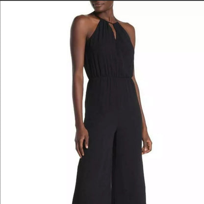 Lush Wide Leg Key Hole Jumpsuit Halter Black Size Small