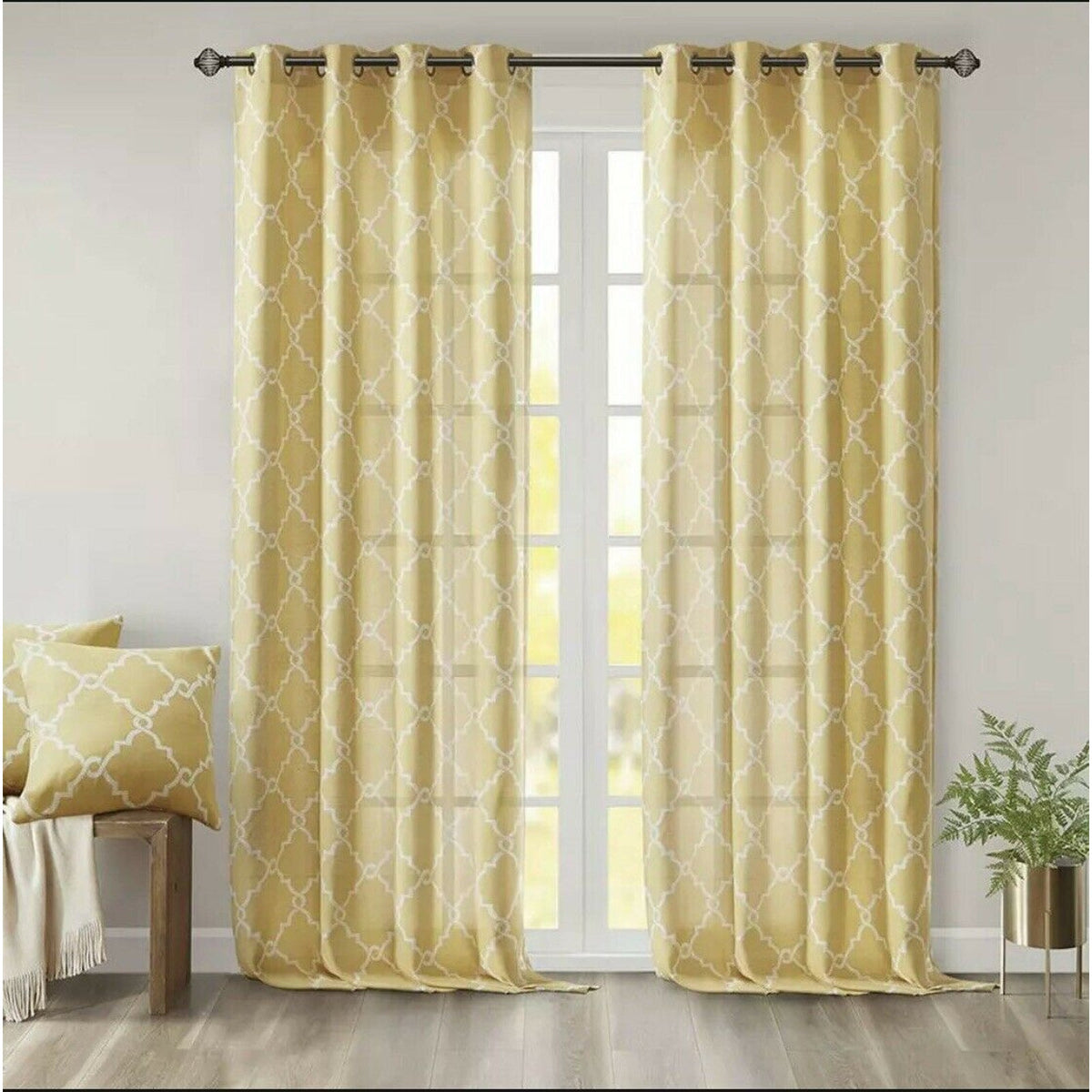 Madison Park Long Curtain Opaque Fretwork Panel LOT of 2 Pkg. 50" x 95" Saratoga