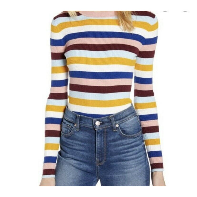 Halogen Striped Pullover Sweater Crew Neck Ribbed Long Sleeve Multicolor XL NEW