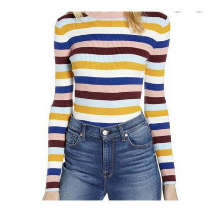 Halogen Striped Pullover Sweater Crew Neck Ribbed Long Sleeve Multicolor XL NEW