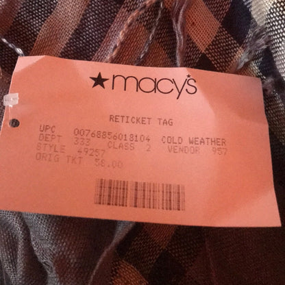 Macy’s Cold Weather Plaid Brown Fringe Scarf Wrap