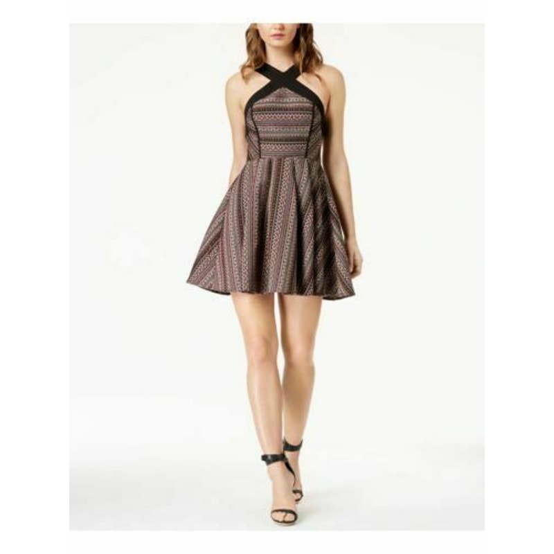 BCBGeneration Jacquard Sheath Fit & Flare Dress Sleeveless Halter 12 NWT