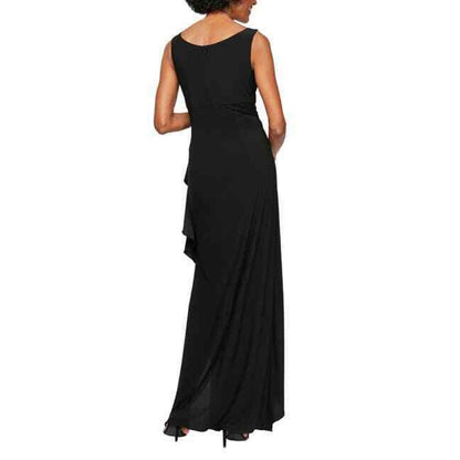 ALEX EVENINGS Ruched Gown with Bolero Sleeveless Scooped Neck Black Size 14P