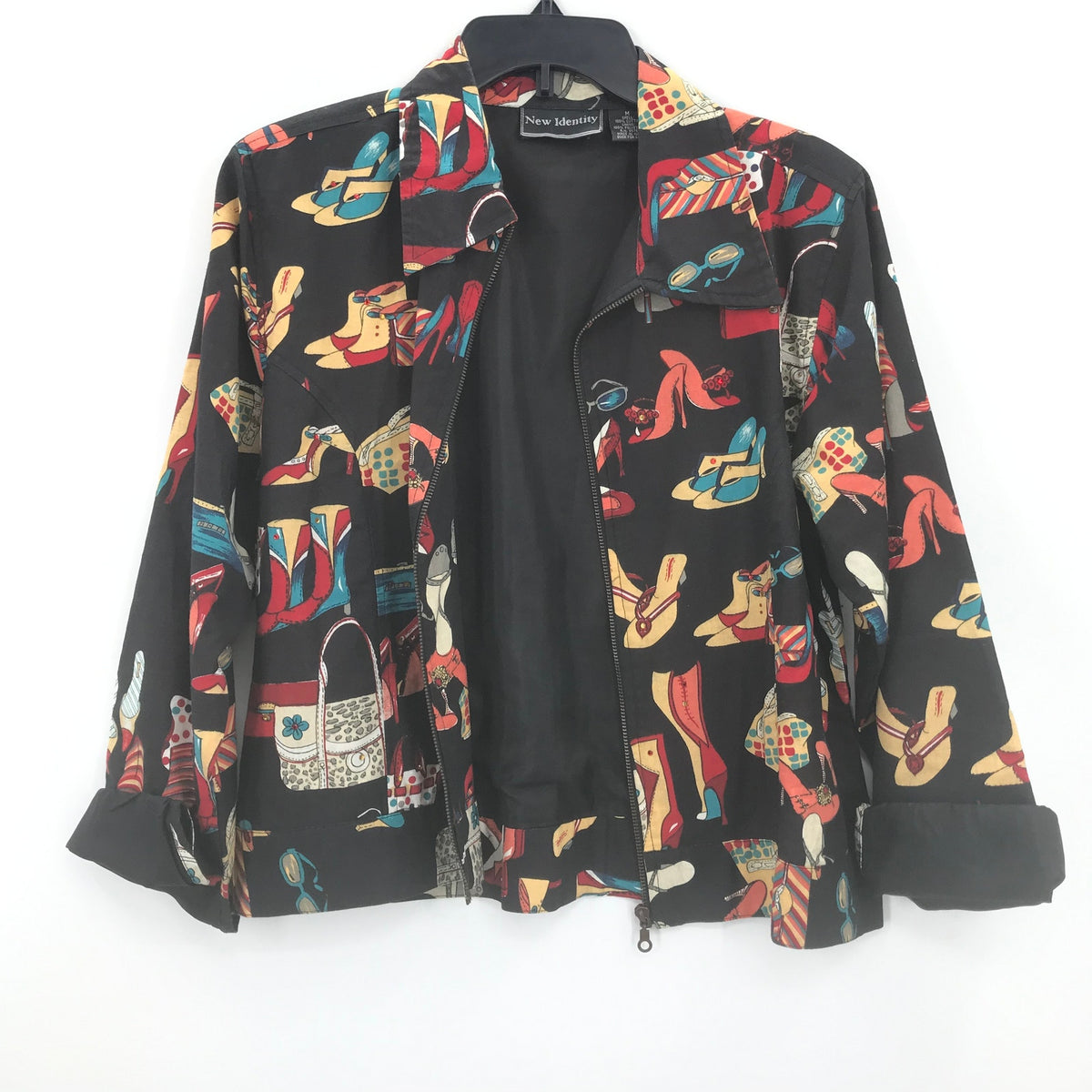 New Identity VINTAGE Heel Print Full Zip Jacket Long Sleeve Black FUNKY
