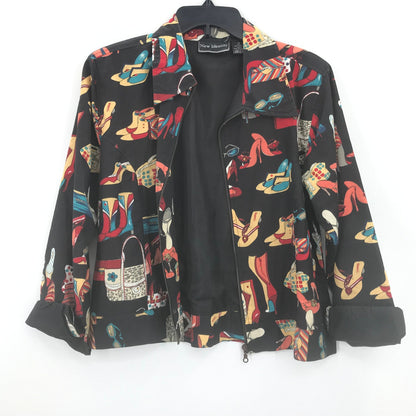 New Identity VINTAGE Heel Print Full Zip Jacket Long Sleeve Black FUNKY