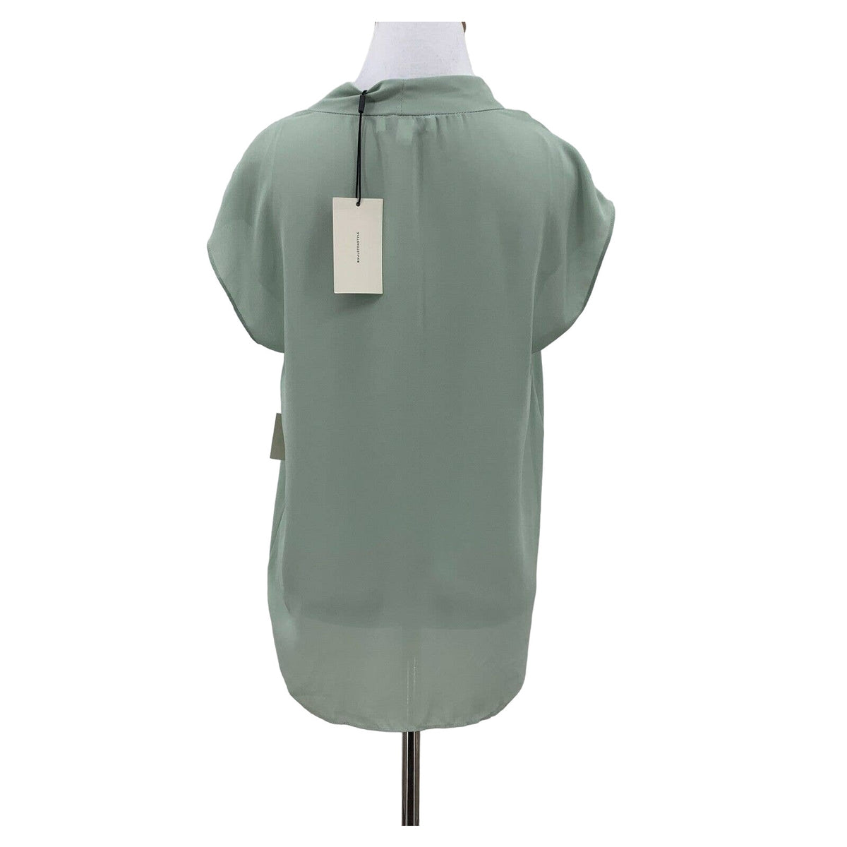 H By Halston NWT Aqua Gray Split Neck Cap Sleeve Blouse Top Size Large
