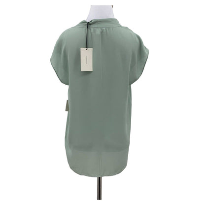 H By Halston NWT Aqua Gray Split Neck Cap Sleeve Blouse Top Size Large
