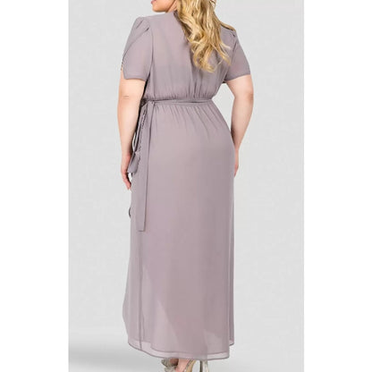 STANDARD PRACTICES Robin Short Sleeve V-Neck Maxi Dress SmokE Grey Mauve SIZE 3X