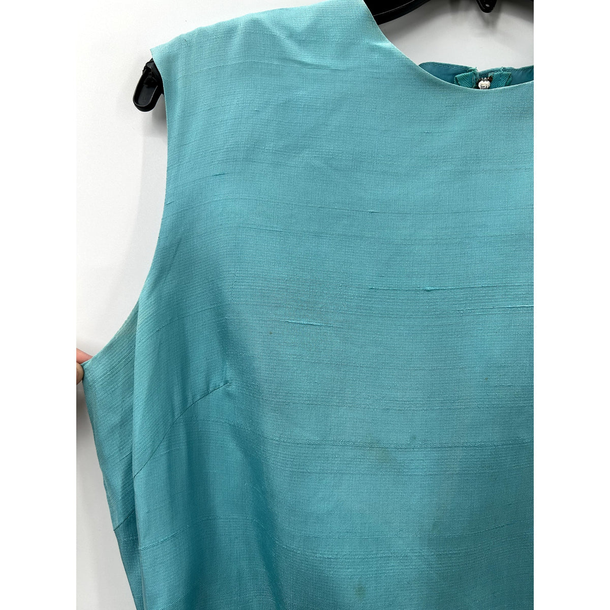Vintage Teal Unbranded Sleeveless Belted Waist Tie Zip Up Round Neck Dress