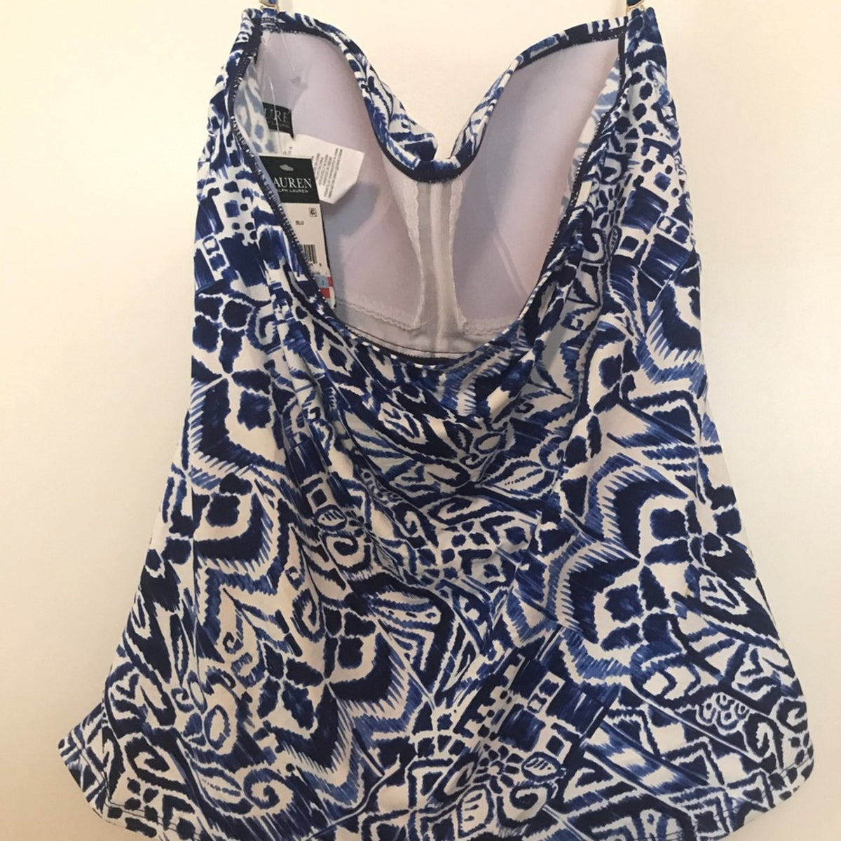 Lauren Ralph Blue Tribal Ikat Halter Tankini Top Size 22W Swimsuit NWT $106