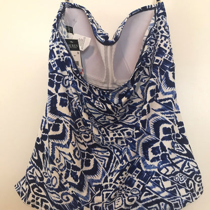 Lauren Ralph Blue Tribal Ikat Halter Tankini Top Size 22W Swimsuit NWT $106