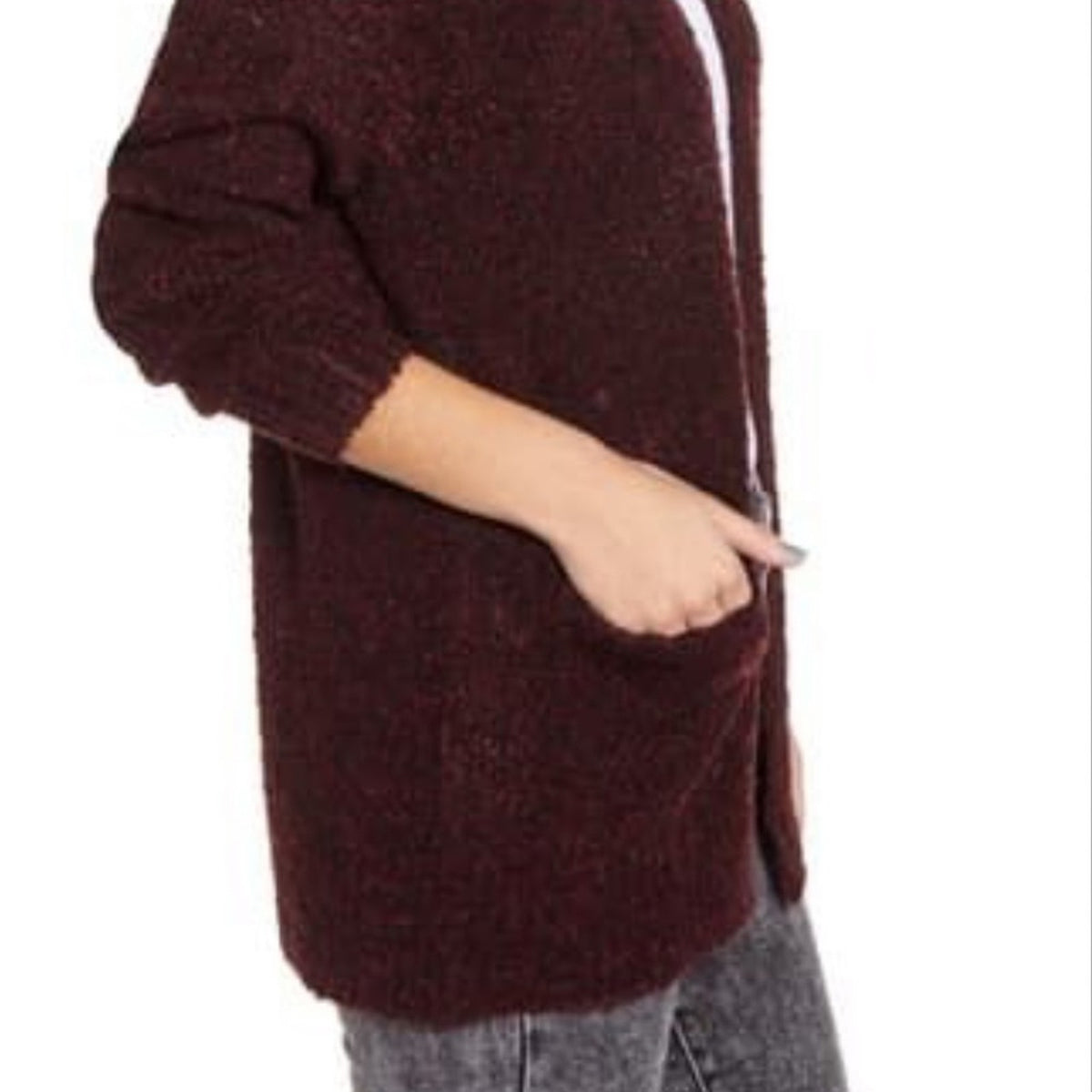BP. NEW Burgundy Bouclé Open Front Cardigan Size Small