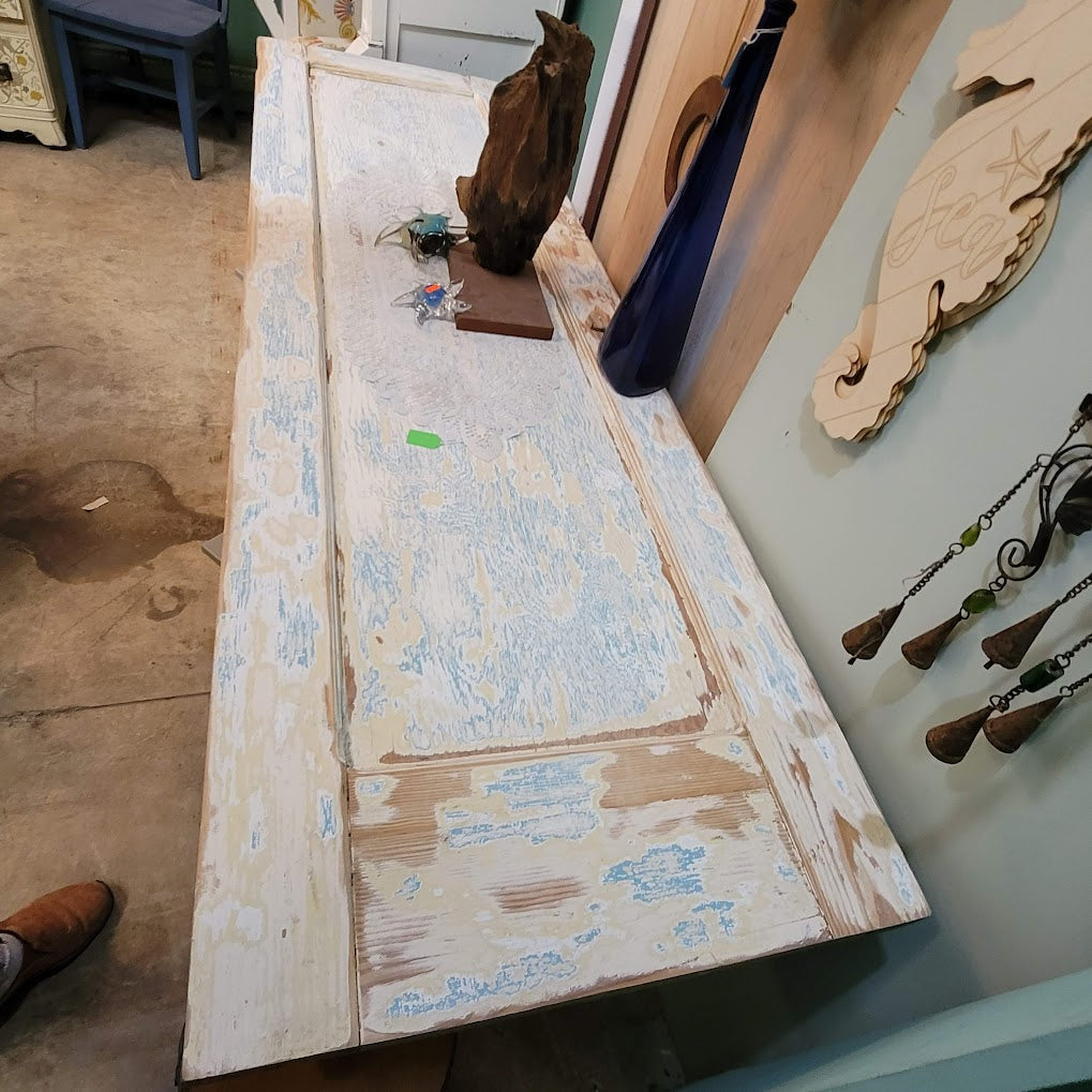 SECONDHAND SANDIES Custom made table 24" x 80" Old door sofa dining display
