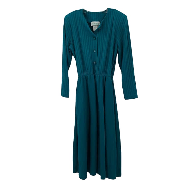 Willow Ridge VINTAGE Belted Button Up Wide Ribbed Teal Dress Size 12