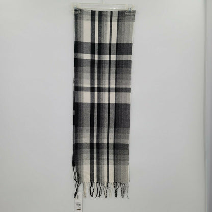 Calvin Klein Plaid Blanket fringe Woven Scarf Color Gray/Black/ white One Size