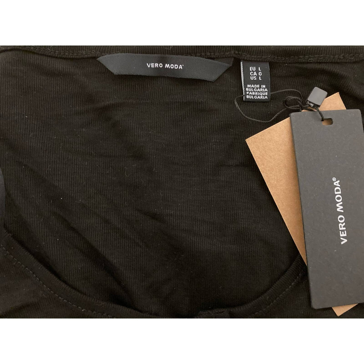 Vero Moda Women's Scoop Neck Top Large Black NWT Silver Snaps Semi Sheer