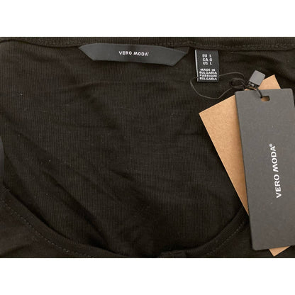 Vero Moda Women's Scoop Neck Top Large Black NWT Silver Snaps Semi Sheer
