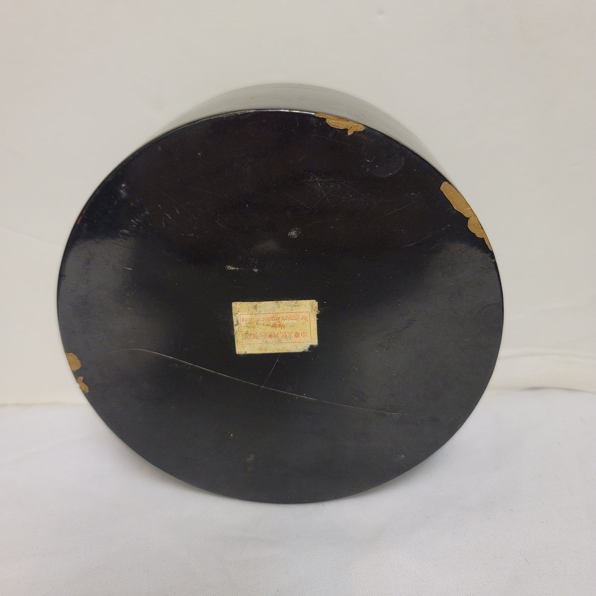 Red floral lacquer box round Vintage Asian powder lid 5" vanity makeup Glamour