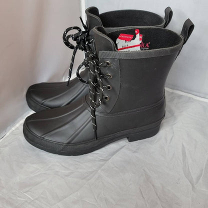 Chooka Premium Classic Rain Duck Boot Lace-Up Natural Rubber Black 9M  Raingear