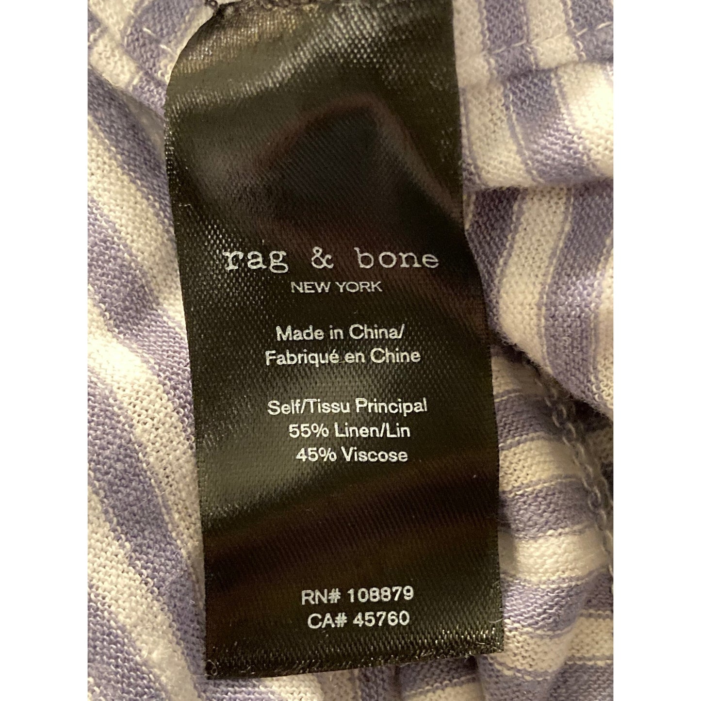 Rag & Bone Linen Blend Round Neck Tunic Top Sz 2XL Dusk Lavender Air Stripe NWT