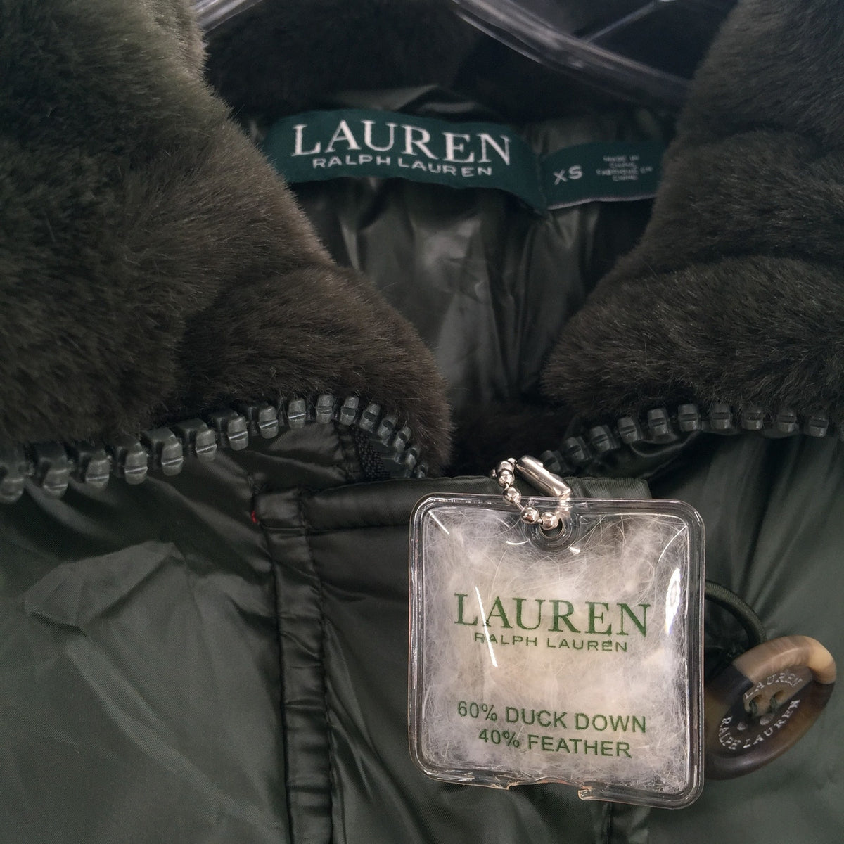 Ralph Lauren Women's Gramercy Green Hooded Puffer Coat Long Sleeves X-Small NWT