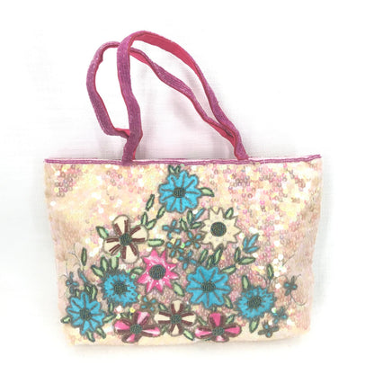 Beaded Prairie Rose Floral Embroidery Sequins Tote Handbag Multicolor