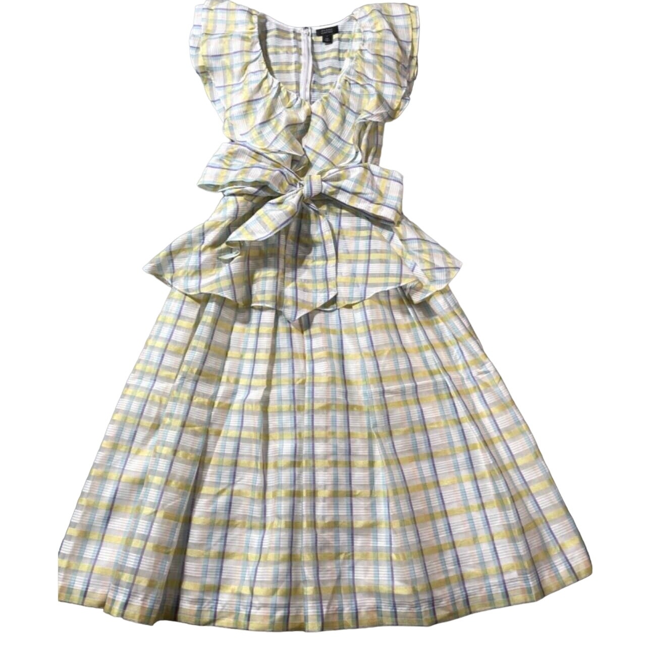 Halogen Atlantic-Pacific Organza Ruffle Dress Sz Small Pastel Plaid NWT