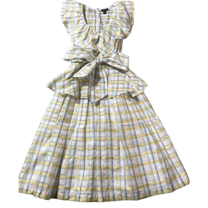 Halogen Atlantic-Pacific Organza Ruffle Dress Sz Small Pastel Plaid NWT