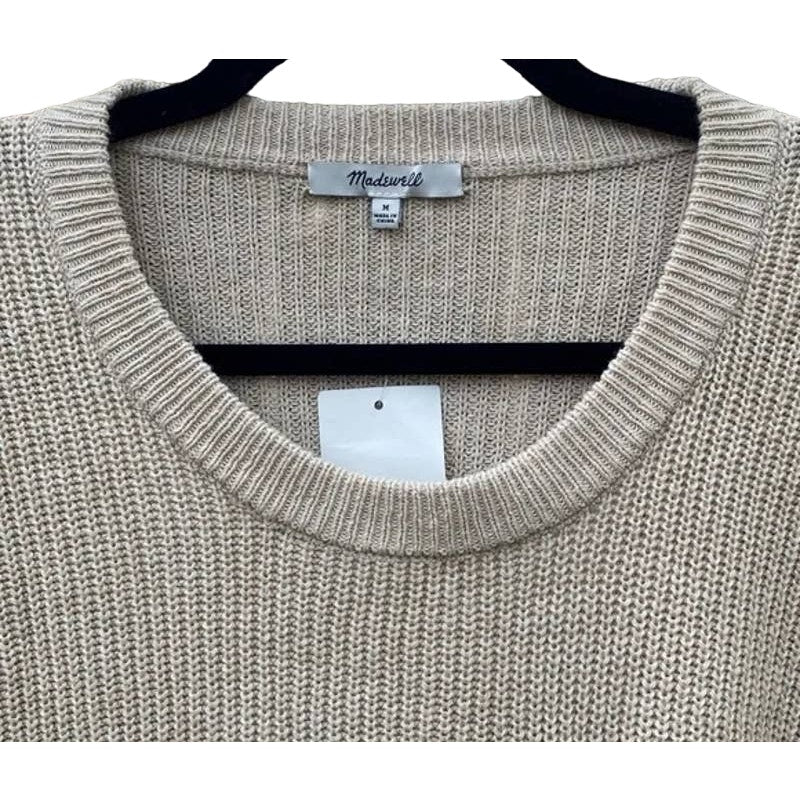 Madewell Thompson Pocket Pullover Sweater Medium Heather Fawn NEW Crew High Low