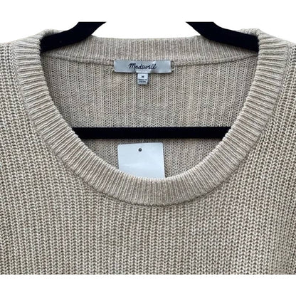 Madewell Thompson Pocket Pullover Sweater Medium Heather Fawn NEW Crew High Low