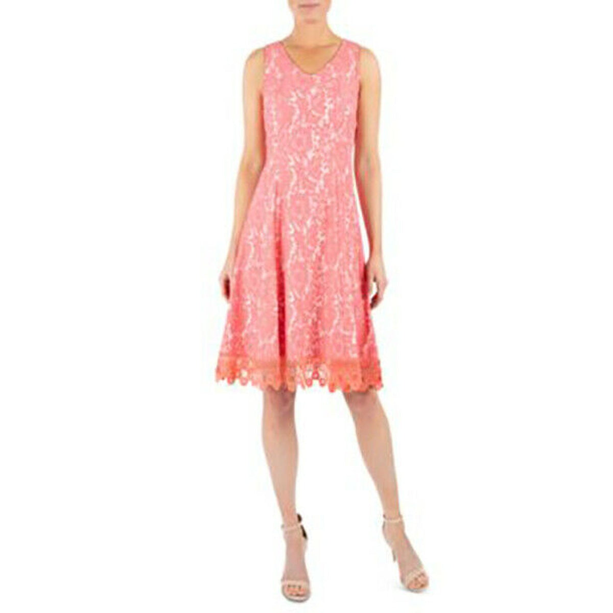 Donna Ricco NWT Crochet-Trim Lace Fit & Flare Mini Dress Sleeveless Coral Size 2