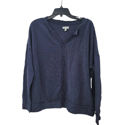 Susina Long Sleeve Shirt Top Destroyed Hem Edges XL/Extra Large Navy Blue NWT