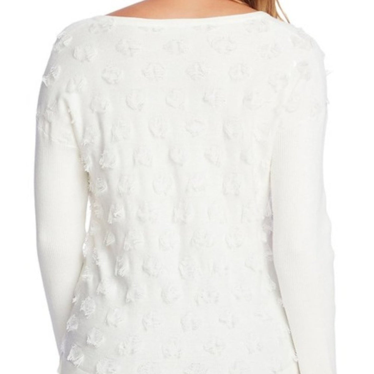 NWT Vince Camuto Cream Floating Fringe Dot Sweater Size XSmall Long sleeve XS