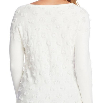 NWT Vince Camuto Cream Floating Fringe Dot Sweater Size XSmall Long sleeve XS
