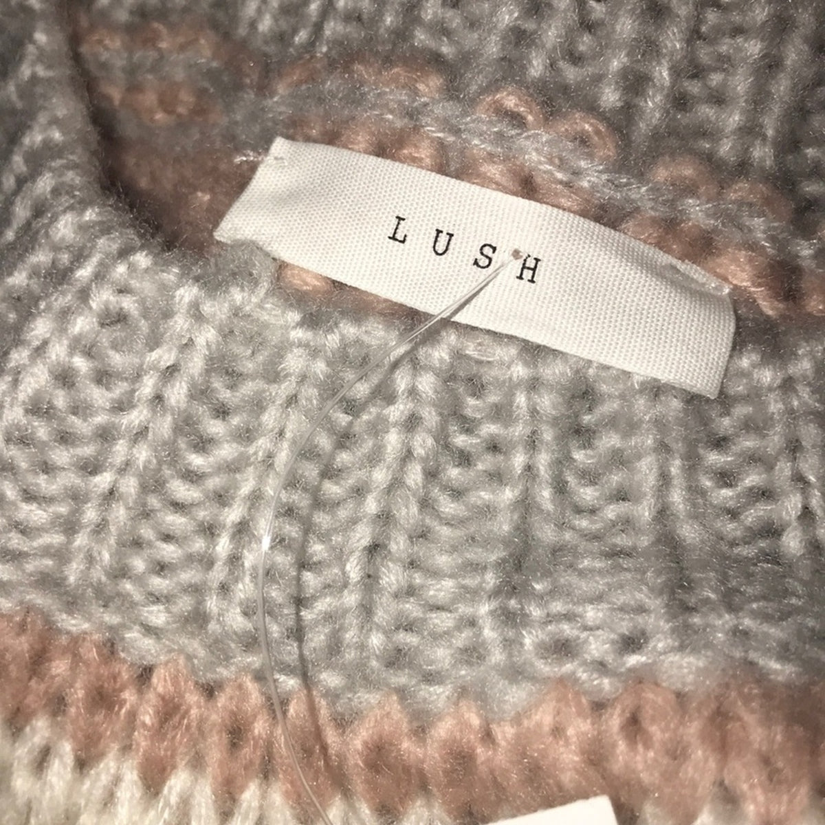 Lush NEW Blouson Sleeve Knit Sweater Size Large Striped Oversized gray pink