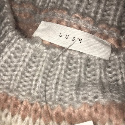 Lush NEW Blouson Sleeve Knit Sweater Size Large Striped Oversized gray pink