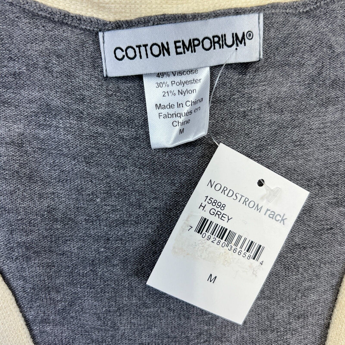 Cotton Emporium Womens Cardigan Sweater Medium Grey/Cream Stripe NEW Lightweight