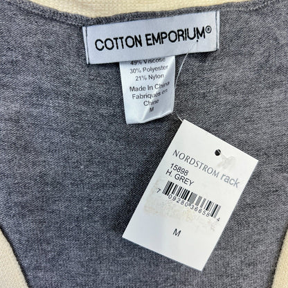 Cotton Emporium Womens Cardigan Sweater Medium Grey/Cream Stripe NEW Lightweight