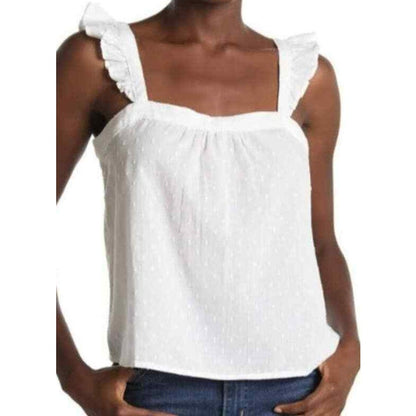 Abound Lightweight Swiss Dot Ruffle Strap Top Size XL/Extra Large in White NWT