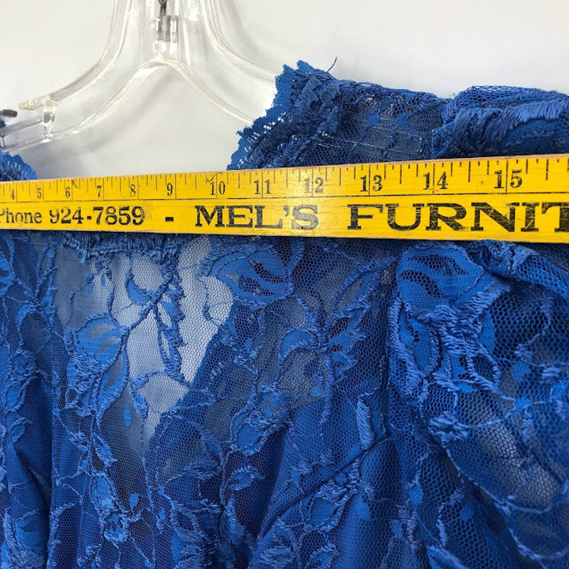 Vintage Blue 1980s High Low Lace Taffeta Dress Side Bow Crinoline 10 Long Sleeve