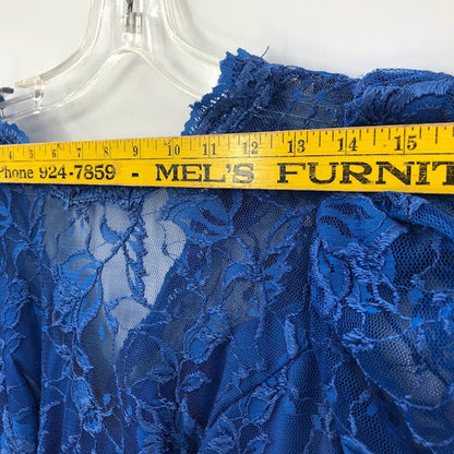 Vintage Blue 1980s High Low Lace Taffeta Dress Side Bow Crinoline 10 Long Sleeve