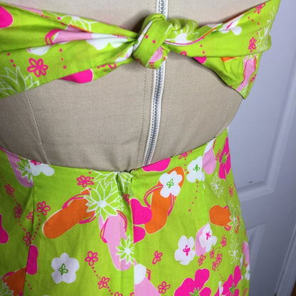 Lilly Pulitzer VTG Bandeau Strapless Dress Floral Green/White/Pink/Orange Size 4