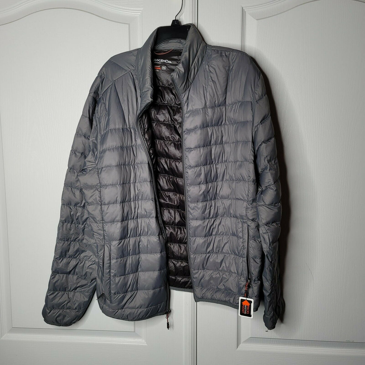 Hawke & Co. Quilted Packable Nylon Jacket Stand-Up Collar Gray Size XXL
