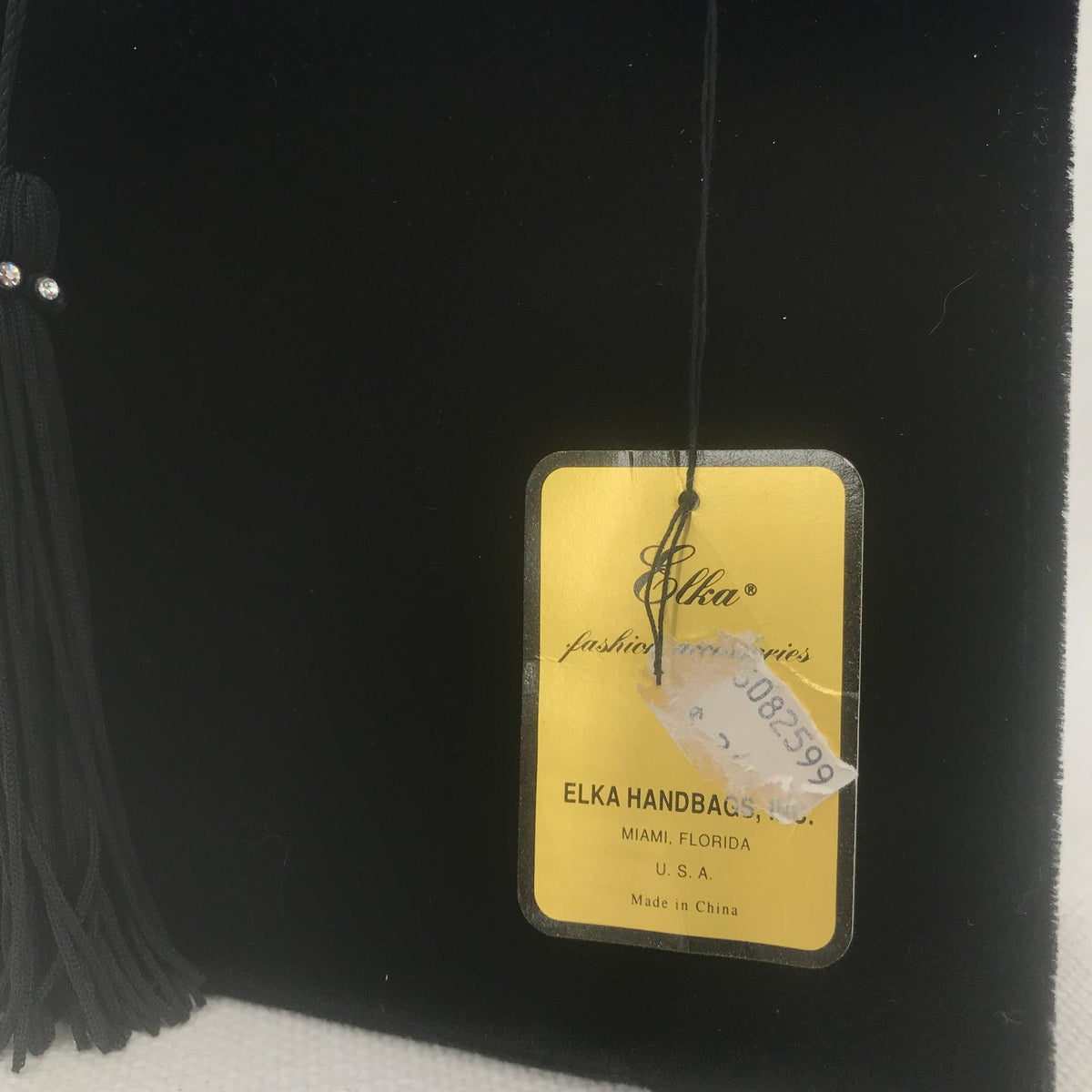 Elka Women's Velvet Tassel Tie Totes Hand Bag Snap Magnetic Black Size One NWT