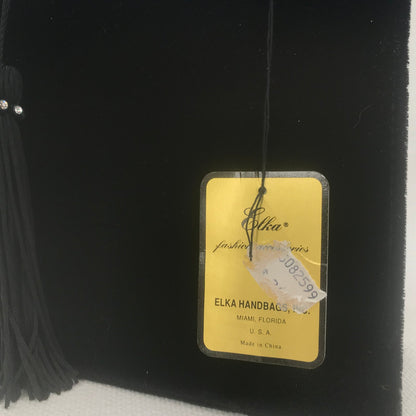 Elka Women's Velvet Tassel Tie Totes Hand Bag Snap Magnetic Black Size One NWT
