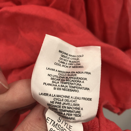 Eleen Tracy Women's Front Button Detail Blouse Top Roll Tab Sleeves Red X-Large