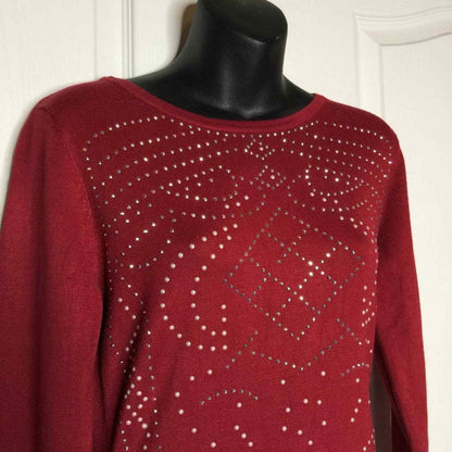Say What? Beaded BODYCON Dress Crew-Neck GARNET Large