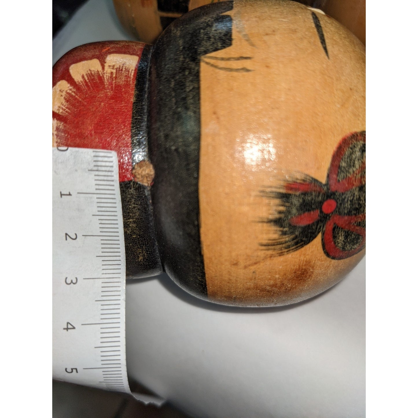 Japanese Hand Painted Kokeshi Doll Pair Set Wooden Large Peg Bobble Head Figure